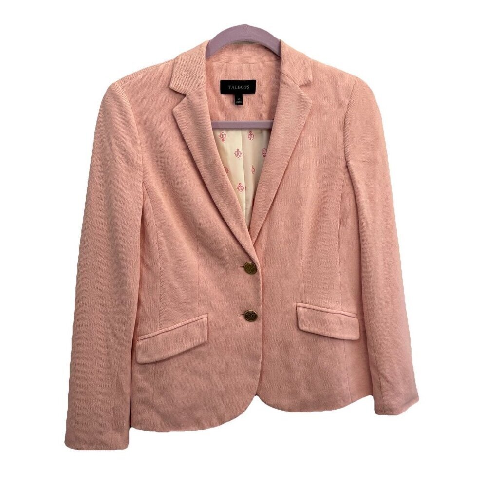 Talbots Aberdeen Knit Blazer Lined Gold Buttons Pink Women 2